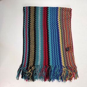 Missoni Multicolor Zigzag Wool Blend Knit Fringe Scarf Italy 7x35